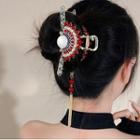 Peacock Rhinestone Alloy Hair Clamp Blue & Red & Gold - One Size