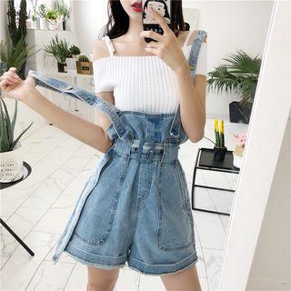 High-waist Roll-up Denim Jumper Pants
