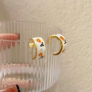 Flower Alloy Open Hoop Earring 1 Pair - White - One Size