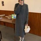 Long-sleeve Half-zip Midi Knit Dress