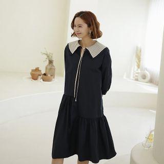 Check-collar Contrast-trim Dress