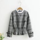 Plaid Long-sleeve Gathered Waist Top