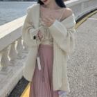 Hooded Long Cardigan / Lace Camisole Top / Wrap A-line Skirt