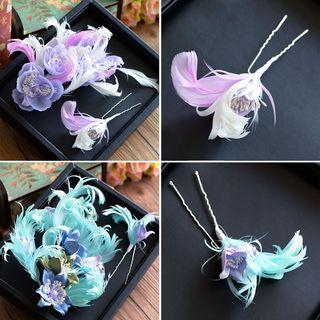 Set: Feather Hair Clip + Hair Stick