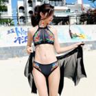 Set: Halter Embroidered Bikini + Cover-up
