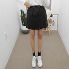 Drawcord-waist Pleather A-line Mini Skirt Black - One Size