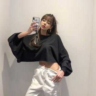 Batwing Sleeve Cropped T-shirt Black - One Size