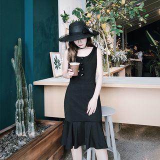 Sleeveless Ruffle Hem Sheath Dress