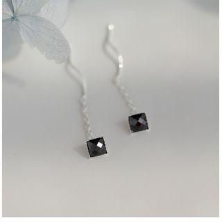 Square Faux Gemstone Sterling Silver Dangle Earring 1 Pair - 925 Silver - Silver & Black - One Size