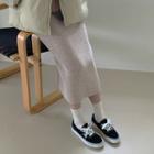 Slit-back Wool Blend Long Knit Skirt