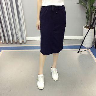 Drawstring Waist Plain Pencil Skirt