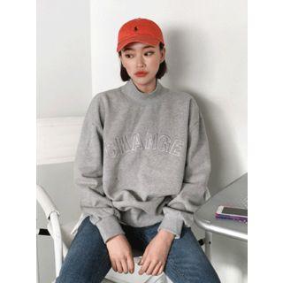 Mock-neck Lettering Brushed-fleece Lined Sweatshirt