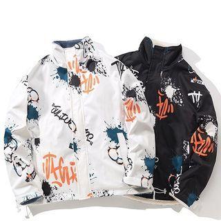 Lettering Two-way Zip Jacket