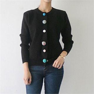 Pompom-button Wool Blend Cardigan