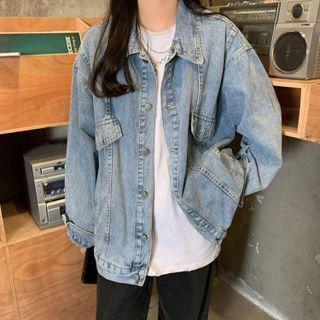 Long-sleeve Polo Collar Single-breasted Denim Jacket