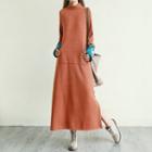 Embroidered Mock-neck Midi A-line Sweater Dress