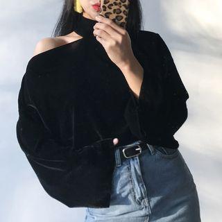 Cut Out Velvet Long-sleeve Top