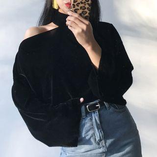 Cut Out Velvet Long-sleeve Top