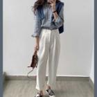 Plaid Shirt / Cropped Straight-fit Pants / Set