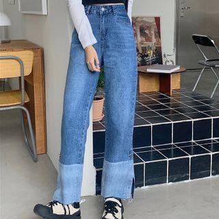 High-waist Slit Frayed Loose Fit Jeans