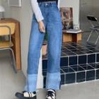 High-waist Slit Frayed Loose Fit Jeans