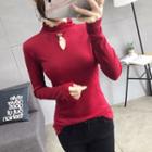 Long-sleeve Frill-neck Knit Top
