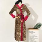 Long-sleeve Leopard Print Wrap Dress Leopard - One Size