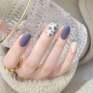Heart Faux Nail Tips R184 - Purple - One Size
