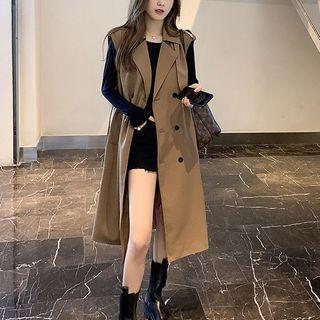 Set: Long-sleeve T-shirt + Double-breasted Trench Vest