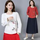 Long-sleeve Embroidered Qipao Top