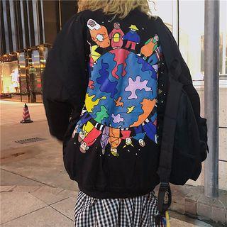 Cartoon Print Padded Jacket Black - One Size