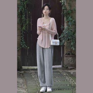 Long-sleeve Plain T-shirt / Sweatpants / Set