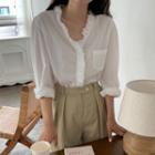Frill Trim Long-sleeve Plain Shirt