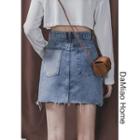 Colorblock High-waist Denim Mini Skirt