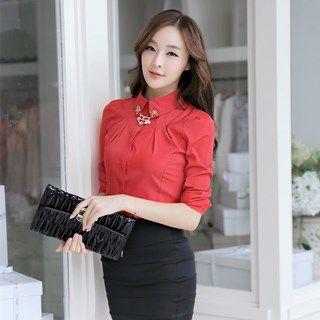 Rhinestone Pleated Shirt