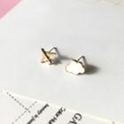 Non-matching Cloud & Plane Ear Stud 1 Pair - Gold - One Size