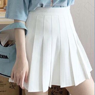 Set Of 2: Elbow-sleeve Top + Pleated Mini Skirt