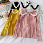 Colorblock Ruffled-trim Eyelet Sweater
