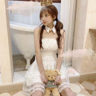 Lace-up Overlay Tube Dress