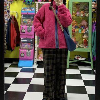 Faux-shearling Zip Jacket Dragon Fruit - One Size