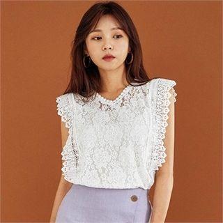 Cap-sleeve Linen Lace Top