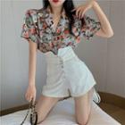 Short-sleeve Floral Print Shirt / High-waist Shorts