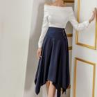 Off-shoulder Blouse / Asymmetric Midi A-line Skirt