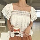 Crochet Short Sleeve Blouse White - One Size