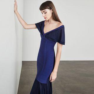V-neck Panel Sheath Midi Dress