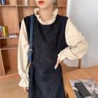 Long-sleeve Frilled Two-tone Dress