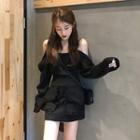 Loose-fit Off-shoulder Top / High-waist A-line Skirt