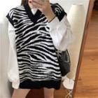 Zebra Print Knit Vest As Shown In Figure - One Size