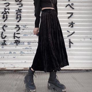 High Waist Velvet A-line Skirt Black - One Size