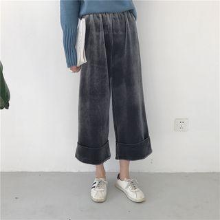 High Waist Cropped Velvet Wide Leg Pants